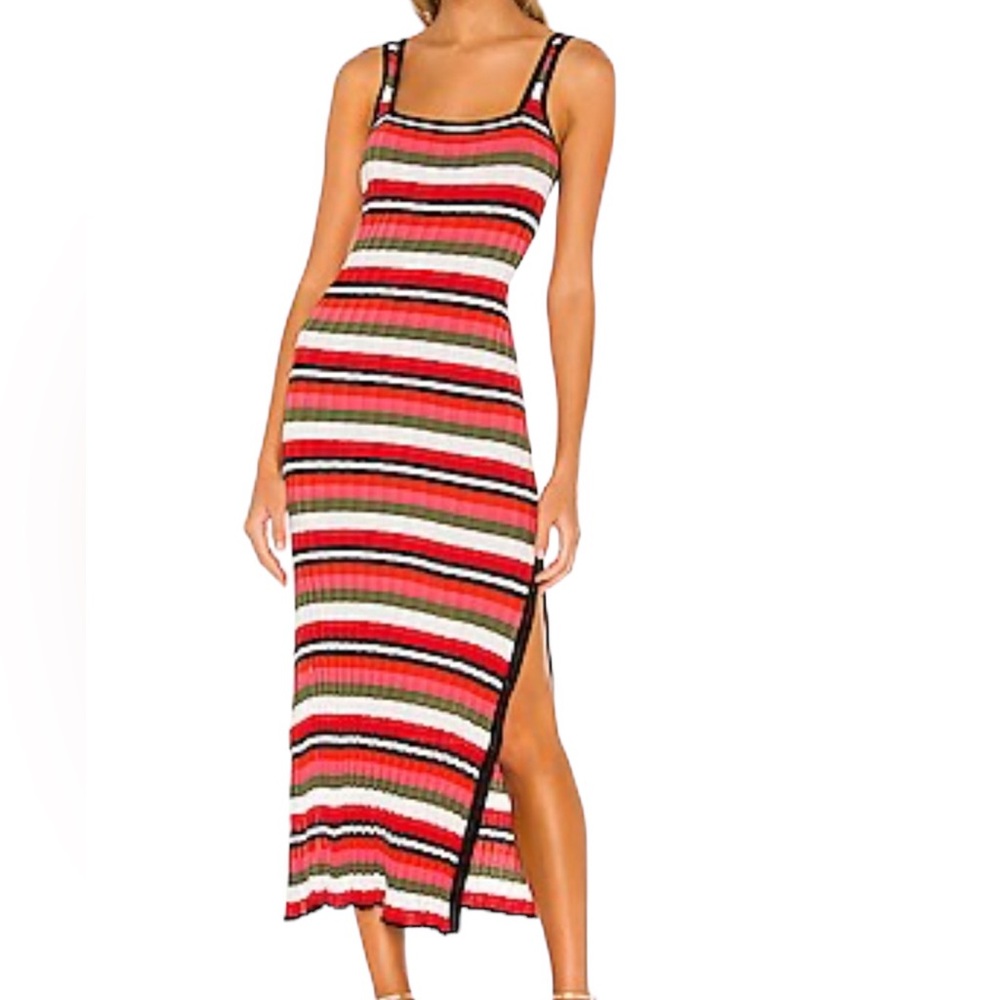 SOLID & STRIPED Striped Ribbed Midi Dress in Red, White, Black, Olive